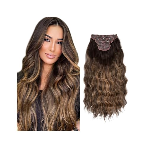 4 teile/satz Synthetische Lange Gewellte Clip In Haar Extensions 22 "Dicke Haarteil for Frauen Braun Blond Schwarz Natürliche Gefälschte Haar Easy Installation and Removal(Chocolate brown) von YUHANXINHESHE