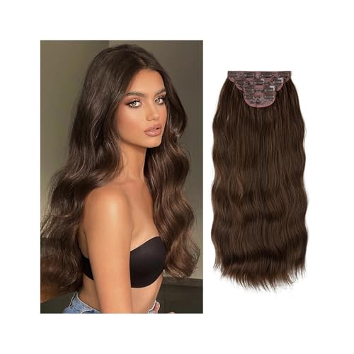 4 teile/satz Synthetische Lange Gewellte Clip In Haar Extensions 22 "Dicke Haarteil for Frauen Braun Blond Schwarz Natürliche Gefälschte Haar Easy Installation and Removal(Ginger Brown) von YUHANXINHESHE