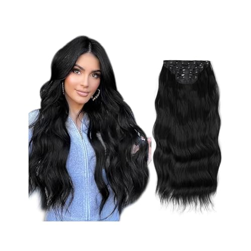 4 teile/satz Synthetische Lange Gewellte Clip In Haar Extensions 22 "Dicke Haarteil for Frauen Braun Blond Schwarz Natürliche Gefälschte Haar Easy Installation and Removal(Jet Black) von YUHANXINHESHE