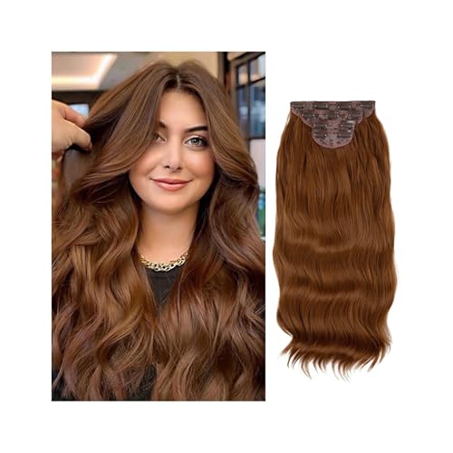 4 teile/satz Synthetische Lange Gewellte Clip In Haar Extensions 22 "Dicke Haarteil for Frauen Braun Blond Schwarz Natürliche Gefälschte Haar Easy Installation and Removal(Light Auburn) von YUHANXINHESHE