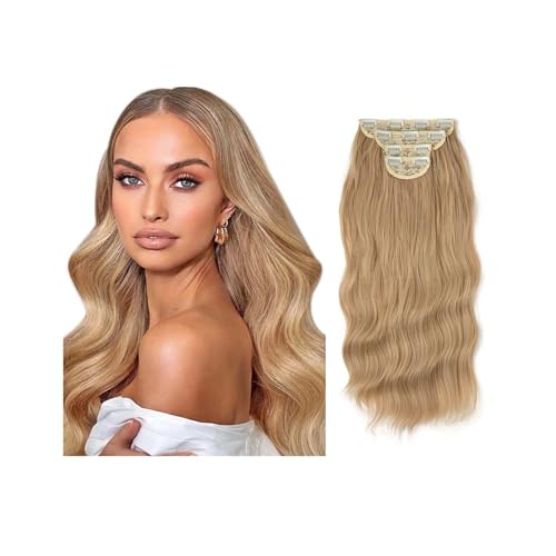 4 teile/satz Synthetische Lange Gewellte Clip In Haar Extensions 22 "Dicke Haarteil for Frauen Braun Blond Schwarz Natürliche Gefälschte Haar Easy Installation and Removal(Light Honey Blonde) von YUHANXINHESHE
