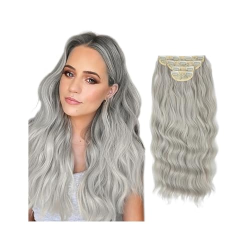 4 teile/satz Synthetische Lange Gewellte Clip In Haar Extensions 22 "Dicke Haarteil for Frauen Braun Blond Schwarz Natürliche Gefälschte Haar Easy Installation and Removal(Silver gray) von YUHANXINHESHE