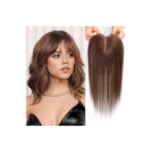4.5"x5" Real Human Hair Toppers Wigs with Bangs,Swiss Lace Clip Pieces Straight Topper Hairs for Women Cover Hair Loss or Gray Hair Areas (14 inch) Fügt Haarvolumen hinzu(Brown) von YUHANXINHESHE