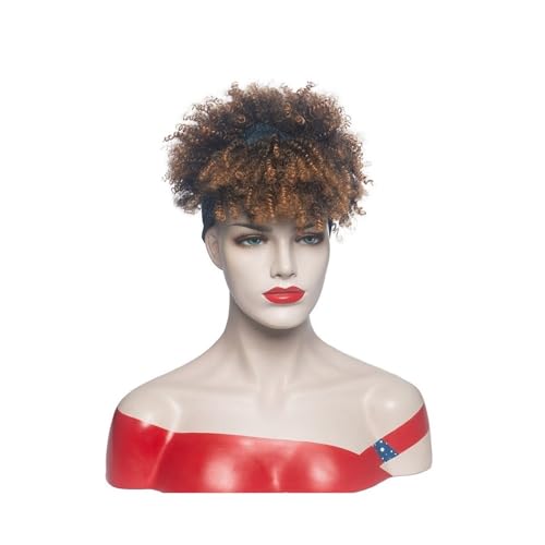 6 Zoll hellbraune Afro-Puff-Perücke mit verworrener Locke, kurze Perücken, synthetische Stirnbandperücke mit Pony for Frauen Fügt Haarvolumen hinzu von YUHANXINHESHE