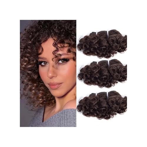 6 Zoll kurze Remy-Echthaarverlängerungen, federnde, lockige Haarbündel for Frauen und Männer Easy Installation and Removal(Brown wave,6inch 3PCS) von YUHANXINHESHE