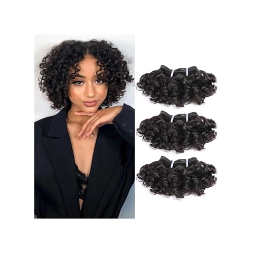 6 Zoll kurze Remy-Echthaarverlängerungen, federnde, lockige Haarbündel for Frauen und Männer Easy Installation and Removal(Natural wave,6inch 3PCS) von YUHANXINHESHE