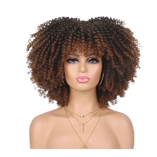 70er-80er-Afro-Perücke for schwarze Frauen, synthetische kurze, verworrene, lockige Perücke mit Pony for den täglichen Party-Look Fügt Haarvolumen hinzu(1BT30) von YUHANXINHESHE