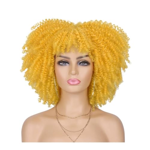 70er-80er-Afro-Perücke for schwarze Frauen, synthetische kurze, verworrene, lockige Perücke mit Pony for den täglichen Party-Look Fügt Haarvolumen hinzu(Blonde) von YUHANXINHESHE