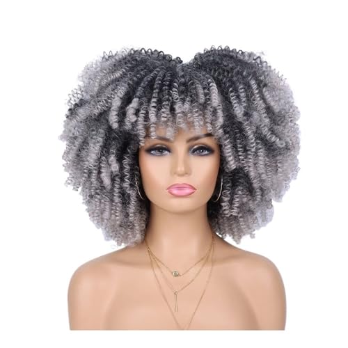 70er-80er-Afro-Perücke for schwarze Frauen, synthetische kurze, verworrene, lockige Perücke mit Pony for den täglichen Party-Look Fügt Haarvolumen hinzu(Grey) von YUHANXINHESHE