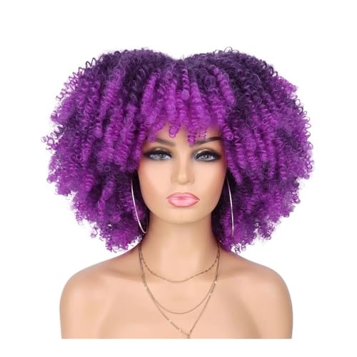 70er-80er-Afro-Perücke for schwarze Frauen, synthetische kurze, verworrene, lockige Perücke mit Pony for den täglichen Party-Look Fügt Haarvolumen hinzu(Ombre purple) von YUHANXINHESHE