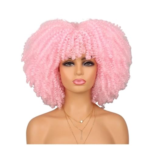 70er-80er-Afro-Perücke for schwarze Frauen, synthetische kurze, verworrene, lockige Perücke mit Pony for den täglichen Party-Look Fügt Haarvolumen hinzu(Pink) von YUHANXINHESHE