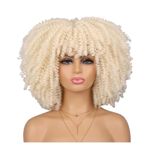 70er-80er-Afro-Perücke for schwarze Frauen, synthetische kurze, verworrene, lockige Perücke mit Pony for den täglichen Party-Look Fügt Haarvolumen hinzu(Yellow) von YUHANXINHESHE