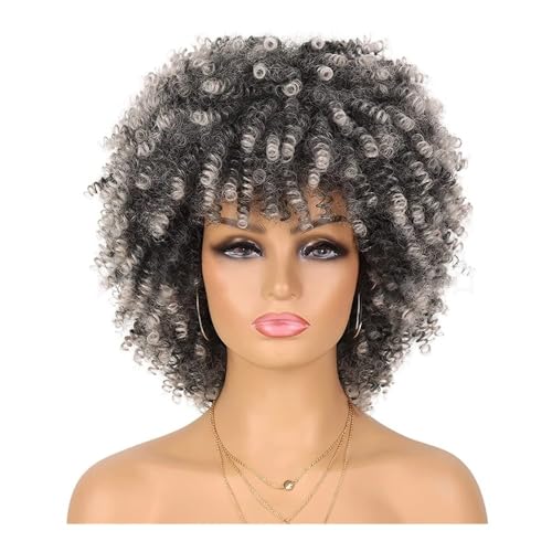 70s Afro Wig For Women, Natural Looking Synthetic Kinky Curly Wigs with Bangs for Daily Use Fügt Haarvolumen hinzu(1BTgrey) von YUHANXINHESHE