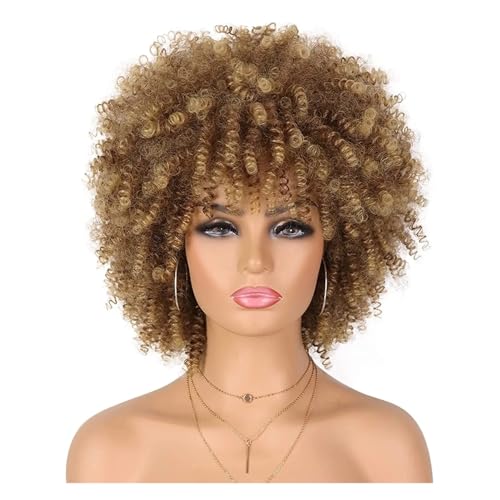 70s Afro Wig For Women, Natural Looking Synthetic Kinky Curly Wigs with Bangs for Daily Use Fügt Haarvolumen hinzu(30T27) von YUHANXINHESHE