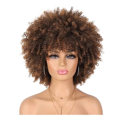 70s Afro Wig For Women, Natural Looking Synthetic Kinky Curly Wigs with Bangs for Daily Use Fügt Haarvolumen hinzu(4PT30) von YUHANXINHESHE