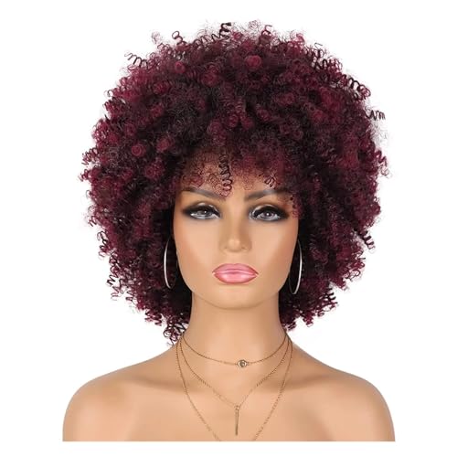 70s Afro Wig For Women, Natural Looking Synthetic Kinky Curly Wigs with Bangs for Daily Use Fügt Haarvolumen hinzu(4PTBUG) von YUHANXINHESHE