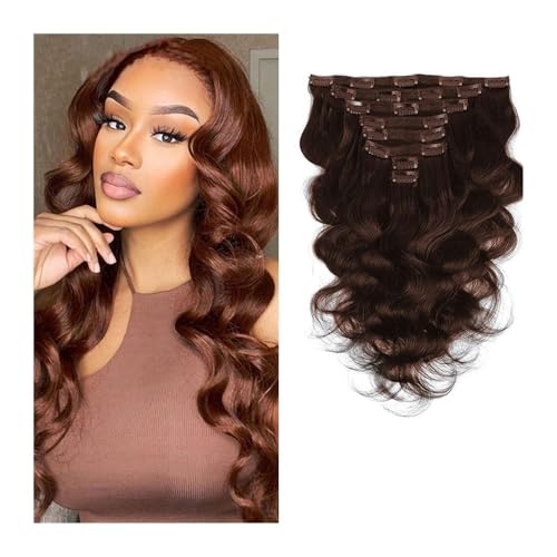 8 Stück 20 Clips, gewellte, lockige Haarverlängerungen for Anklipsen des ganzen Kopfs, doppelte Tressen, Echthaar for Frauen – dicke, gewellte Haarteile, weiches Haar und gut mischbare Haarverlängerun von YUHANXINHESHE