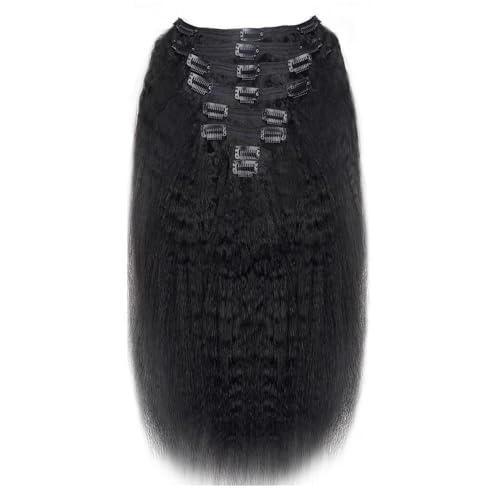 8 Stück natürliche schwarze verworrene gerade Clip-in-Haarverlängerungen for schwarze Frauen, echtes Menschenhaar, natürliches Schwarz, 120 g, voller Kopf, Yaki, gerade Clip-in-Verlängerungen Easy Ins von YUHANXINHESHE