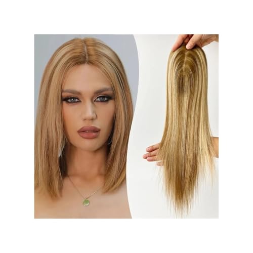 9 x 14 cm große Echthaar-Topper mit Seidenbasis, for Frauen mit dünner werdendem Haar und Haarausfall (Blond, Braun) Fügt Haarvolumen hinzu(14 inch) von YUHANXINHESHE