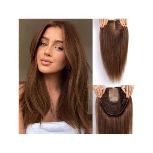 9"×9" Echthaar-Topper ohne Pony for Frauen, Remy-Echthaar mit mehreren rutschfesten Clips und großflächiger Basis, 150 Dichte, 16 Zoll Fügt Haarvolumen hinzu(Brown) von YUHANXINHESHE