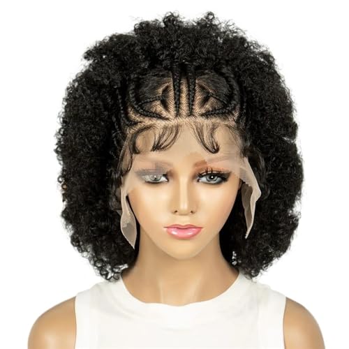Afro Kinky Curly Puff Perücken, Synthetische Vollspitze Geflochtene Perücke mit Zöpfen for Frauen Fügt Haarvolumen hinzu von YUHANXINHESHE