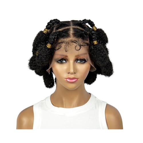 Afro-Stil, 6 Zoll, Bob, synthetische Flechtperücken, quadratische Box, geflochten, HD-Vollspitzenperücken, Bubble-geflochtene Perücke for afrikanische Frauen Fügt Haarvolumen hinzu(Black) von YUHANXINHESHE