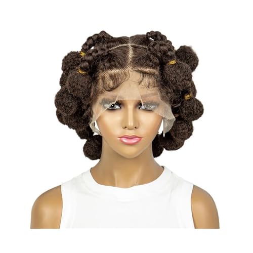 Afro-Stil, 6 Zoll, Bob, synthetische Flechtperücken, quadratische Box, geflochten, HD-Vollspitzenperücken, Bubble-geflochtene Perücke for afrikanische Frauen Fügt Haarvolumen hinzu(Dark brown) von YUHANXINHESHE