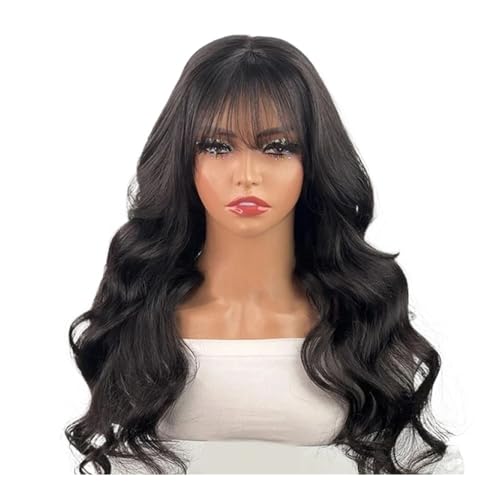 Body Wave Echthaarperücken mit Pony, keine Lace-Front-Perücken, 180 Dichte, klebefreie brasilianische Echthaarperücken for schwarze Frauen, natürliche Farbe Fügt Haarvolumen hinzu(30inch) von YUHANXINHESHE