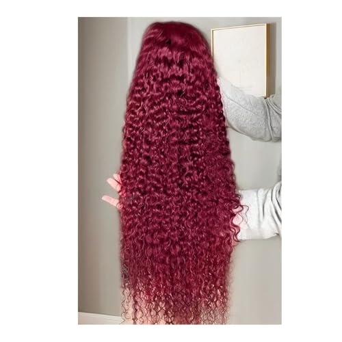 Burgunderrote Perücke, 13 x 4, tiefes Wellen-Menschenhaar, vorgezupft, HD, transparente Spitzen-Frontalperücken for schwarze Frauen Fügt Haarvolumen hinzu(22 inch) von YUHANXINHESHE