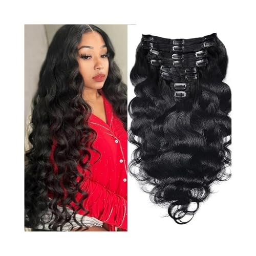 Clip-in-Haarverlängerung, 120 g/Set, gewellt, 18 Clips, voller Kopf, natürliches Schwarz, brasilianische Clip-on-Haarverlängerung, 25,4–66 cm, for Frauen Easy Installation and Removal(10inches) von YUHANXINHESHE