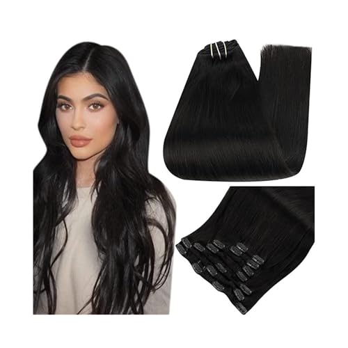 Clip-in-Haarverlängerungen aus Echthaar, Clip, 7 Stück, 120 g, doppelte Schusshaarverlängerungen aus Echthaar for Frauen Easy Installation and Removal(Jet Black,22INCHES) von YUHANXINHESHE