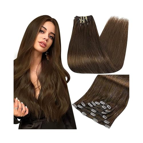 Clip-in-Haarverlängerungen aus Echthaar, Clip, 7 Stück, 120 g, doppelte Schusshaarverlängerungen aus Echthaar for Frauen Easy Installation and Removal(Medium Brown,24inches) von YUHANXINHESHE
