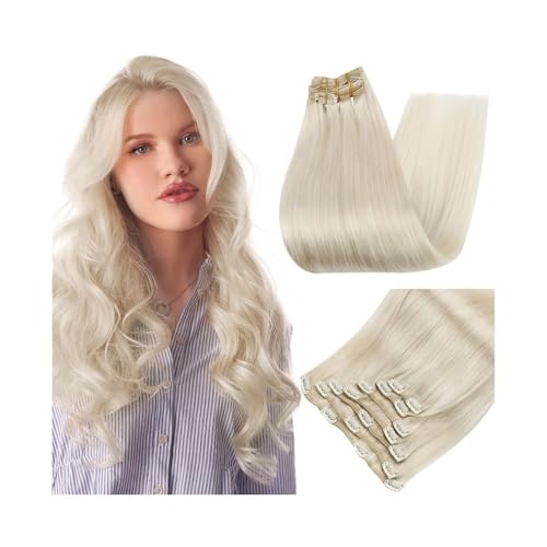 Clip-in-Haarverlängerungen aus Echthaar, Clip, 7 Stück, 120 g, doppelte Schusshaarverlängerungen aus Echthaar for Frauen Easy Installation and Removal(Platinum Blonde,24inches) von YUHANXINHESHE