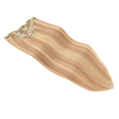 Clip-in-Haarverlängerungen for Frauen, 120 g, 7 Stück, glatte Remy-Echthaarverlängerungen Easy Installation and Removal(Honey Blonde Mixed Blonde,14inch) von YUHANXINHESHE