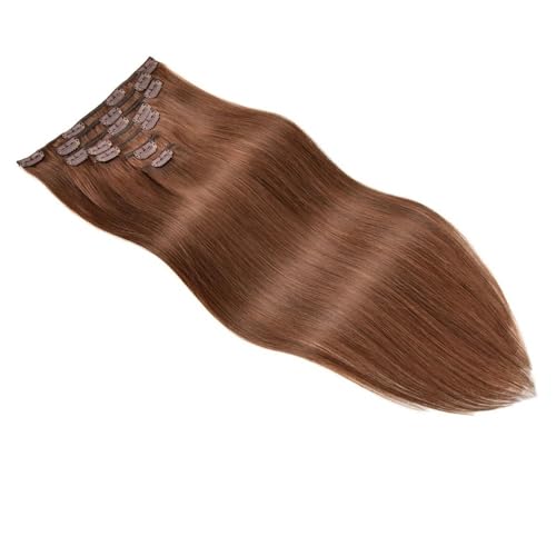 Clip-in-Haarverlängerungen for Frauen, 120 g, 7 Stück, glatte Remy-Echthaarverlängerungen Easy Installation and Removal(Light brown,16inch) von YUHANXINHESHE