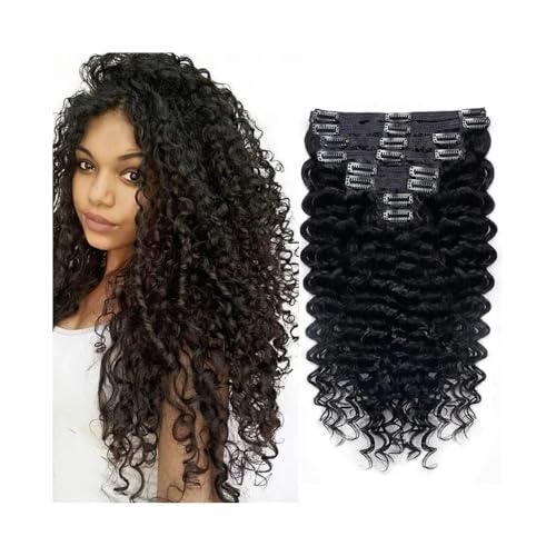 Deep Curly Clip In Human Hair Extensions for Women 8Pcs 18 Clips 120g Brazilian Remy Hair Water Wave Clip Ins Natural Black 10-26 Inches Easy Installation and Removal(16inches) von YUHANXINHESHE