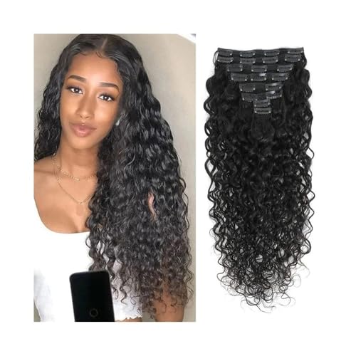 Doren Deep Curly Clip In Human Hair Extensions for Women 8 Pcs 20 Clips 120g Brazilian Remy Hair Water Wave Clip Ins Natural Black 8-24 Inches Easy Installation and Removal(8inches) von YUHANXINHESHE