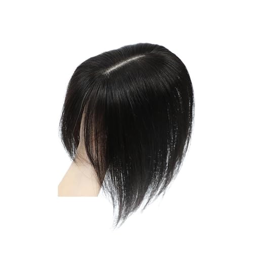 Echthaar-Topper for Damen – 10 x 12 cm Spitzenbasis, 150 Dichte, Remy-Haarteil for dünner werdendes Haar Fügt Haarvolumen hinzu(12inch,Black With Bangs) von YUHANXINHESHE