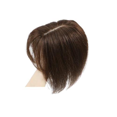 Echthaar-Topper for Damen – 10 x 12 cm Spitzenbasis, 150 Dichte, Remy-Haarteil for dünner werdendes Haar Fügt Haarvolumen hinzu(12inch,Brown With Bangs) von YUHANXINHESHE