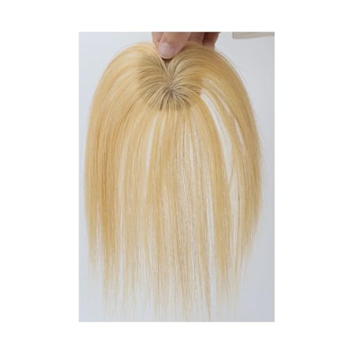 Echthaar-Topper for Frauen, 5 x 5 cm Clip-in-Pony-Topper for dünner werdendes Haar, Cover-Haarteil mit Seidenbasis Fügt Haarvolumen hinzu(Golden Blonde) von YUHANXINHESHE