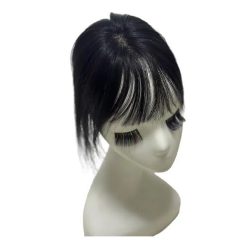 Echthaar-Topper mit Pony for Frauen, 360°-Spitzen-Topper for Frauenhaar for den täglichen Gebrauch Fügt Haarvolumen hinzu(3D Bangs Black) von YUHANXINHESHE