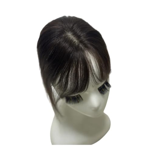 Echthaar-Topper mit Pony for Frauen, 360°-Spitzen-Topper for Frauenhaar for den täglichen Gebrauch Fügt Haarvolumen hinzu(3D Bangs Dark Brown) von YUHANXINHESHE