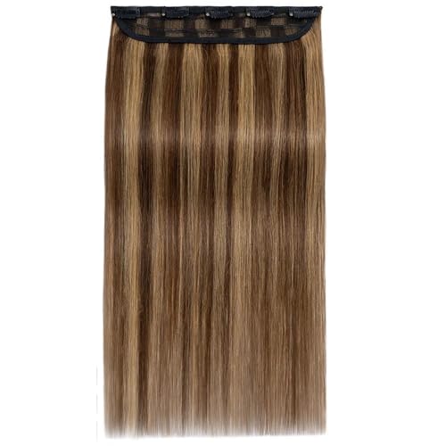 Einteilige Haarverlängerungen, 3/4-Vollkopf-Clip-on-Remy-Haarverlängerung for Frauen, for mehr Haarvolumen Easy Installation and Removal(Medium Brown+Dark Blonde,20inch) von YUHANXINHESHE