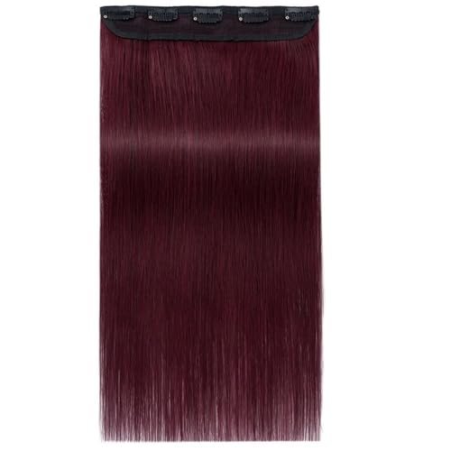 Einteilige Haarverlängerungen, 3/4-Vollkopf-Clip-on-Remy-Haarverlängerung for Frauen, for mehr Haarvolumen Easy Installation and Removal(Wine red,18inch) von YUHANXINHESHE