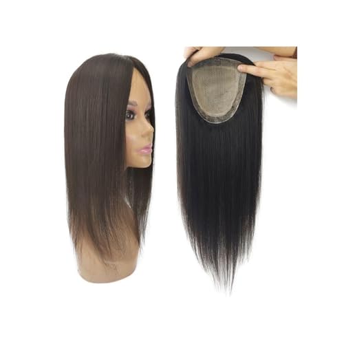 Europäisches Echthaar-Toupet, 12 x 13 cm, Seidenoberteil, Hautbasis, mit 2 cm PU-Umrandung, Haarteil mit Clips for Frauen Fügt Haarvolumen hinzu(10 inch,Dark Brown) von YUHANXINHESHE
