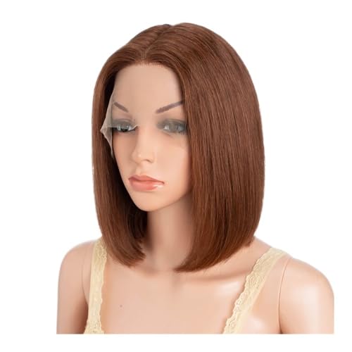 Glatte Echthaarperücken 13x6x1 T-Scheitel Lace Front Mittelscheitel Remy-Haarperücken 180 Dichte for Frauen Fügt Haarvolumen hinzu(Brown,10inch) von YUHANXINHESHE