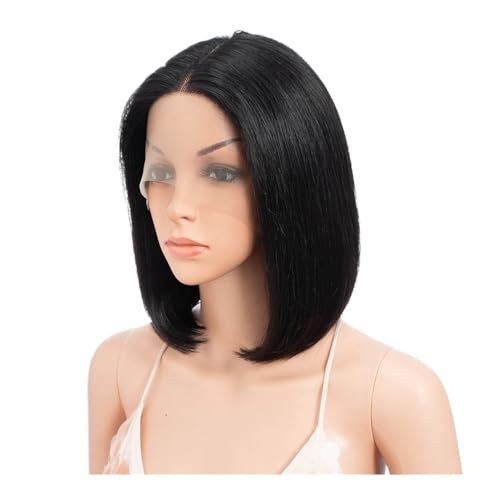 Glatte Echthaarperücken 13x6x1 T-Scheitel Lace Front Mittelscheitel Remy-Haarperücken 180 Dichte for Frauen Fügt Haarvolumen hinzu(Natural black,14inch) von YUHANXINHESHE