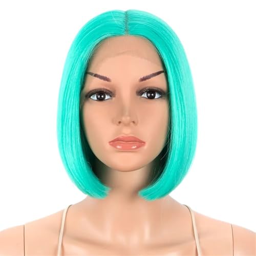 Glattes Haar, kurze Bob-Perücken, synthetische Spitzenperücken for Frauen, hitzebeständige Faser, Kunsthaar, Cosplay-Perücken Fügt Haarvolumen hinzu(GREEN4) von YUHANXINHESHE