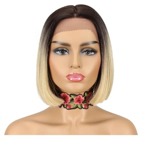 Glattes Haar, kurze Bob-Perücken, synthetische Spitzenperücken for Frauen, hitzebeständige Faser, Kunsthaar, Cosplay-Perücken Fügt Haarvolumen hinzu(Ombre Brown) von YUHANXINHESHE