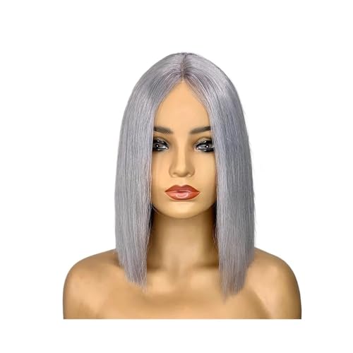 Glueless Short Straight Human Hair Bob Wigs 13x4 Transparent Lace Front Wigs for Black Women Fügt Haarvolumen hinzu(Grey,16inch) von YUHANXINHESHE